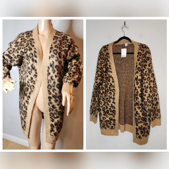 NWT H&M Leopard knit open front cardigan.  Size large. - Picture 1 of 11